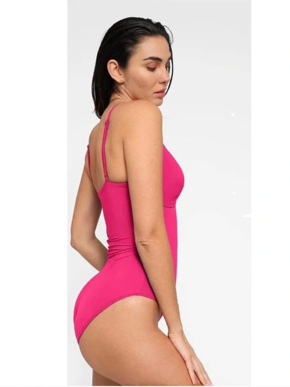 Popilush Shapewear Plunging V Slimming One-Piece Swimsuit Large Pink V-Neck - Picture 2 of 13